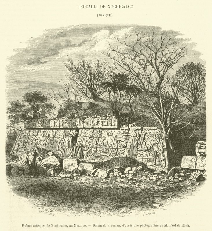 Aztec-ruinene av Xochicalco, Mexico (gravering) av French School