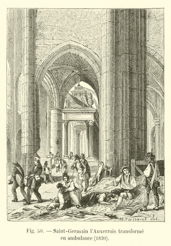 Saint-Germain lAuxerrois forvandlet til en ambulanse, 1830 av French School