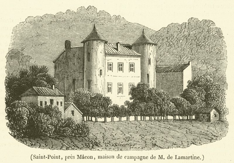 Saint-Point, nær Macon, landsted til Madame de Lamartine (gravering) av French School