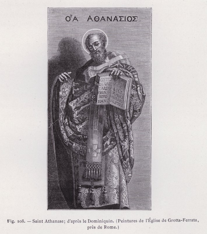 Sankt Athanasius; etter Dominichino, malerier av kirken Grotta-Ferrata, nær Roma (gravering) av French School