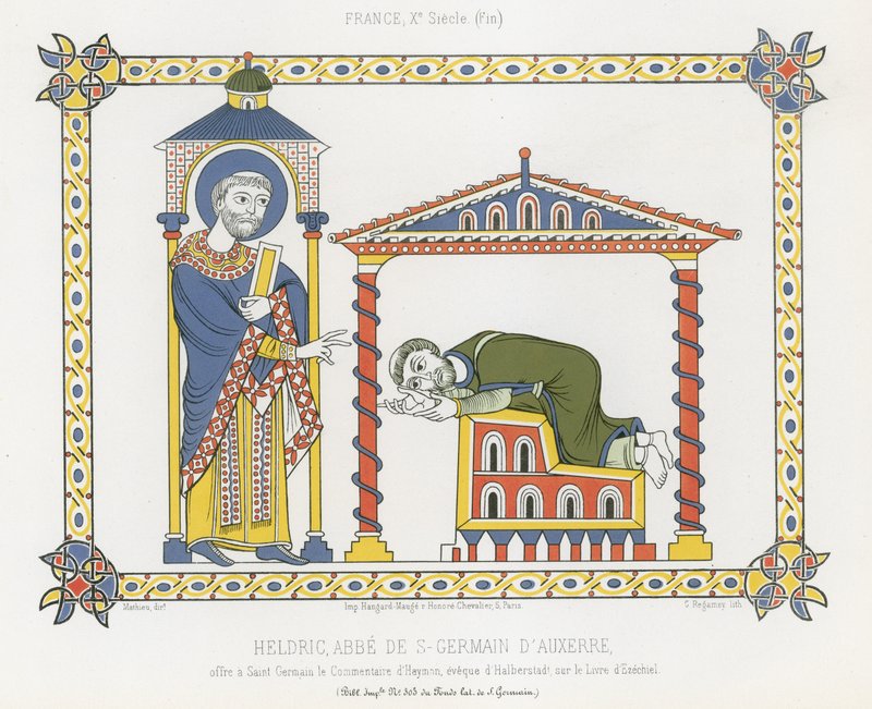 Saint Germain og Heldric ved klosteret Saint-Germain dAuxerre av French School