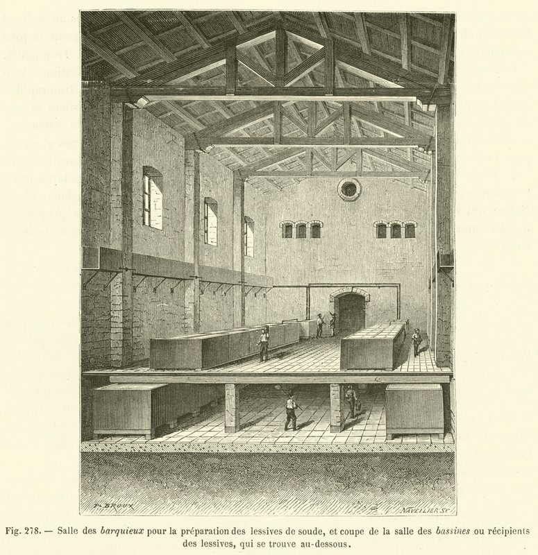 Barquieux-rom for tilberedning av bruslut, og del av bassengrommet … (gravering) av French School