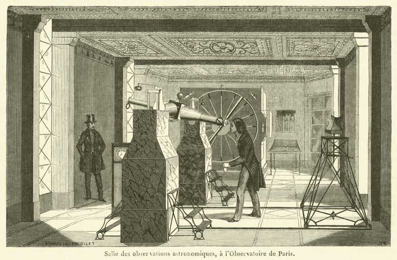 Astronomisk observasjonsrom, ved Paris Observatory (gravering) av French School