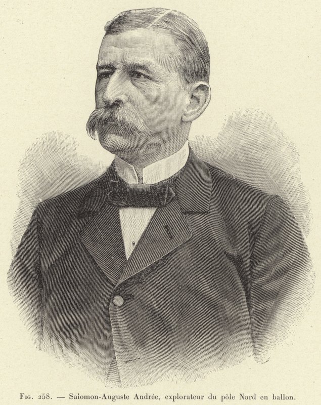 Salomon-August Andree, oppdagelsesreisende av Nordpolen i en ballong (gravering) av French School