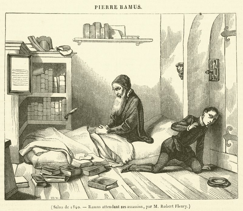 Salongen i 1840, Ramus venter på sine leiemordere (gravering) av French School