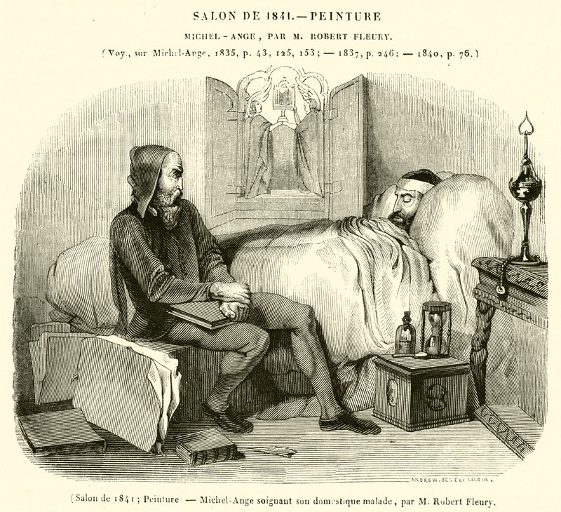 Salong fra 1841, Maleri, Michelangelo tar seg av sin syke tjener (gravering) av French School