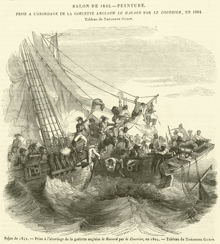 Salong fra 1842, tatt ombord på den engelske skonnerten Le Hasard av Courier, i 1804 (gravering) av French School