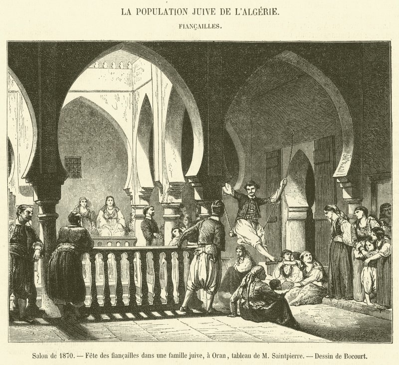 Salong fra 1870, forlovelsesfest i en jødisk familie, i Oran (gravering) av French School
