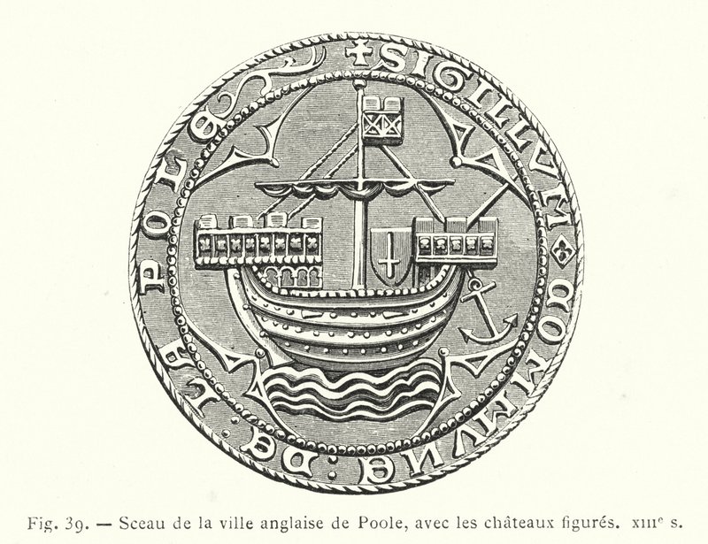 Segl fra den engelske byen Poole, med slottsfigurer, 1200-tallet (gravering) av French School