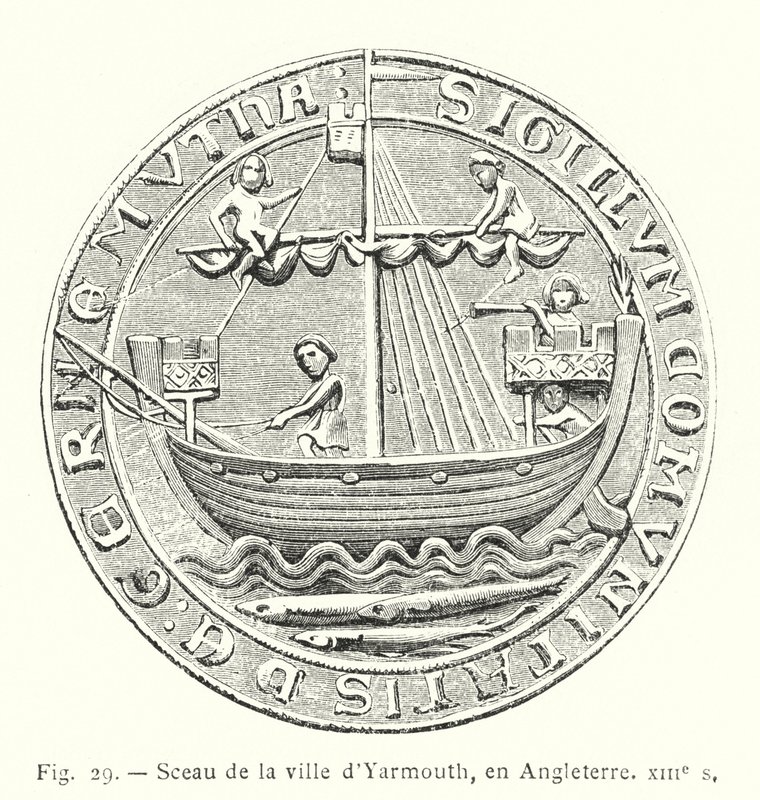 Segl fra byen Yarmouth, England, 1200-tallet (gravering) av French School