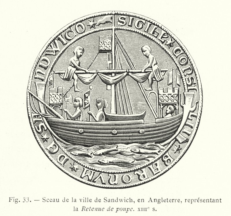 Segl fra byen Sandwich, England, som viser Stern Retention, 1200-tallet (gravering) av French School