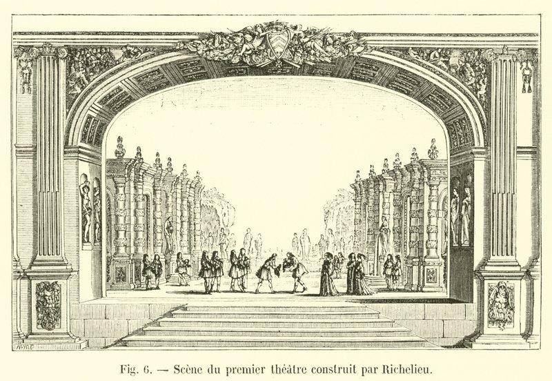 Scene av det første teateret bygget av Richelieu av French School