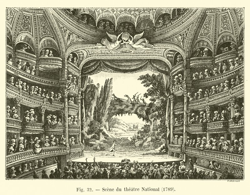 Scene du theatre National, 1789 av French School