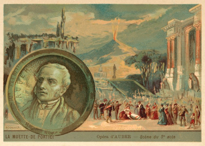 Scene fra Daniel Aubers opera La Muette de Portici (chromolitho) av French School