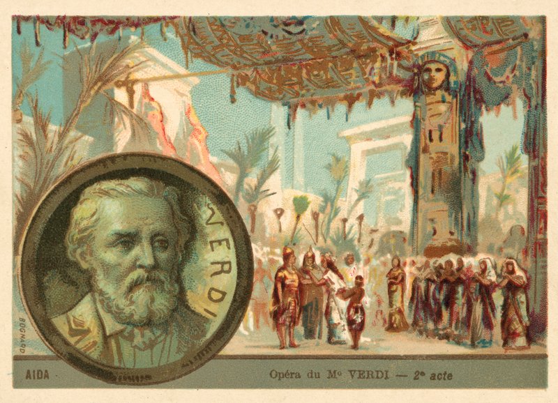 Scene fra Giuseppe Verdis opera Aida (chromolitho) av French School