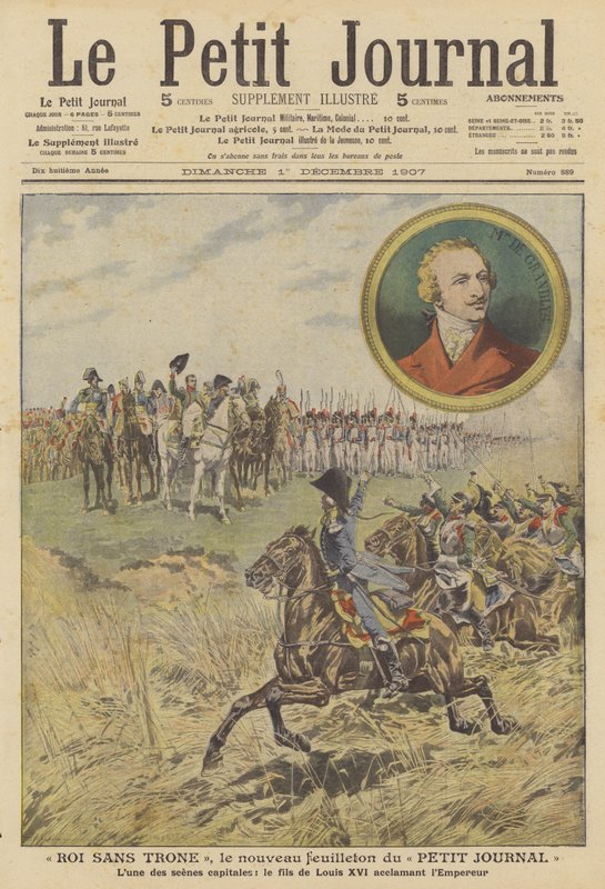 Scene fra "King Without a Throne", den nye serien i Le Petit Journal (litho-farge) av French School