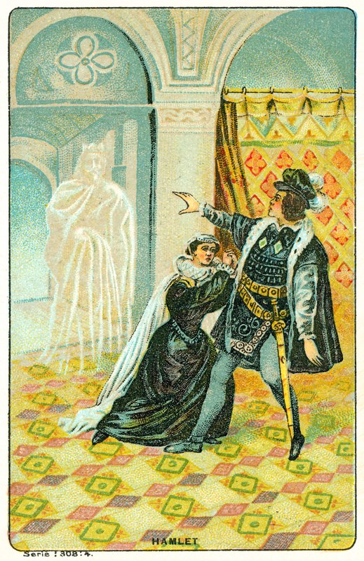 Scene fra Shakespeares Hamlet (chromolitho) av French School