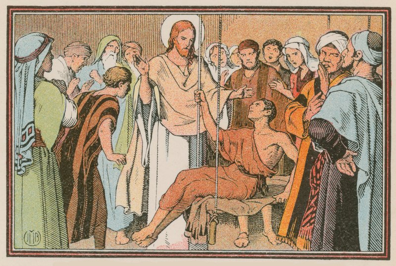 Scene fra Jesu liv (farget gravering) av French School