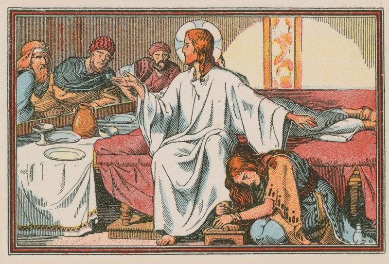 Scene fra Jesu liv (farget gravering) av French School