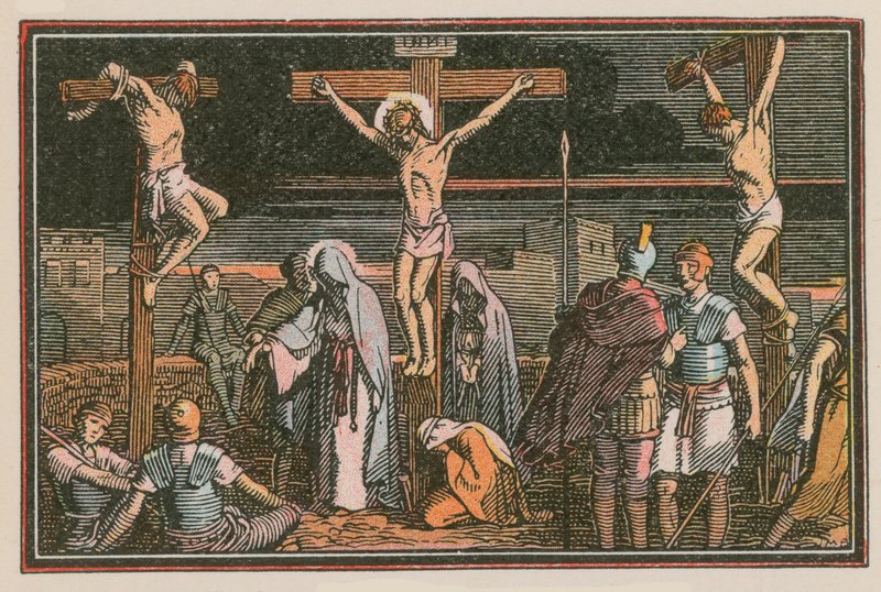 Scene fra Jesu liv (farget gravering) av French School