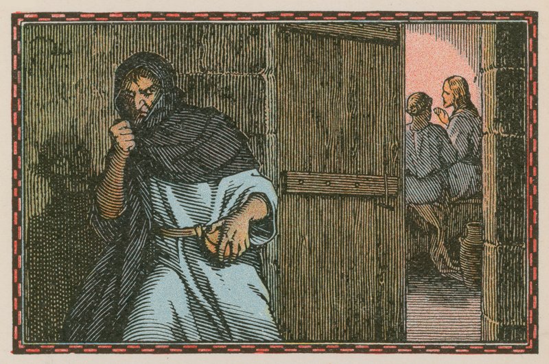 Scene fra Jesu liv (farget gravering) av French School