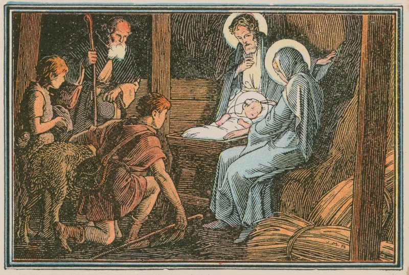 Scene fra Jesu liv (farget gravering) av French School