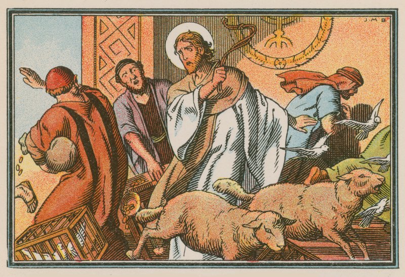 Scene fra Jesu liv (farget gravering) av French School