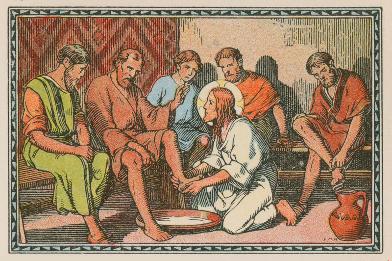 Scene fra Jesu liv (farget gravering) av French School