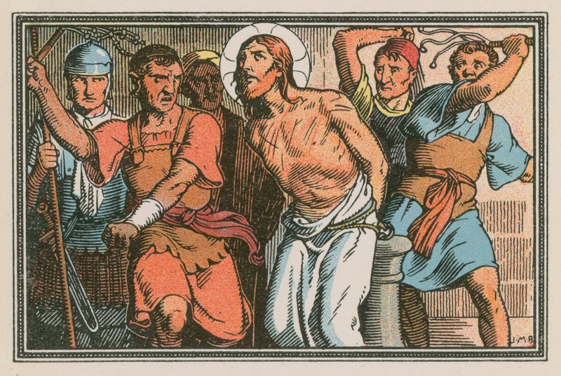 Scene fra Jesu liv (farget gravering) av French School