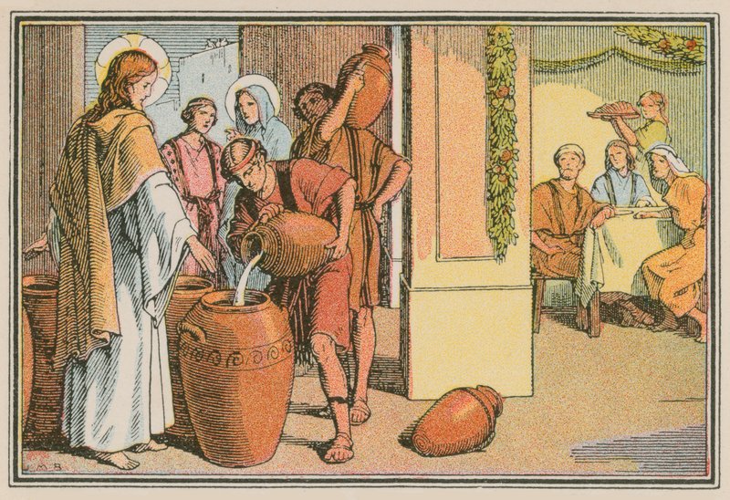 Scene fra Jesu liv (farget gravering) av French School