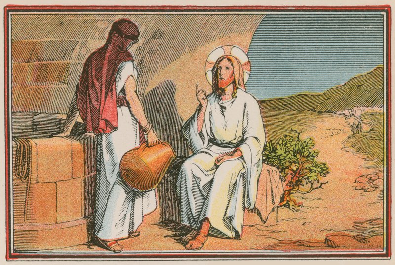 Scene fra Jesu liv (farget gravering) av French School