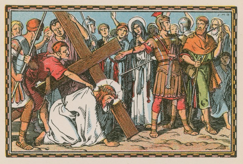 Scene fra Jesu liv (farget gravering) av French School