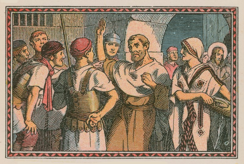 Scene fra Jesu liv (farget gravering) av French School