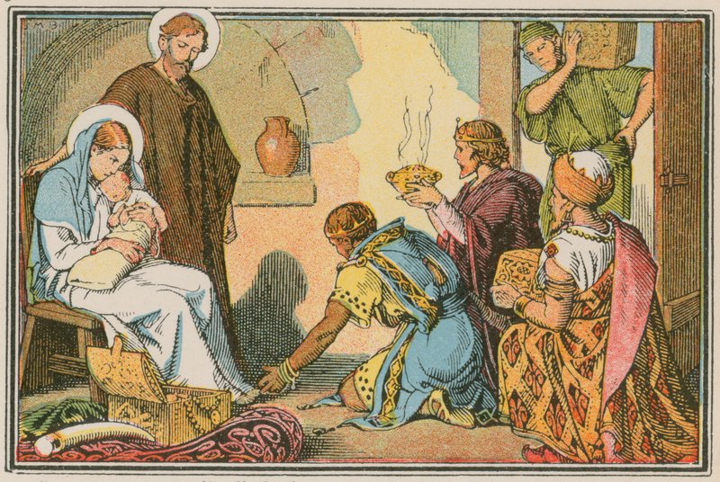 Scene fra Jesu liv (farget gravering) av French School