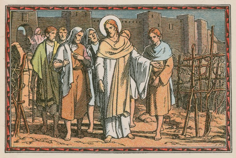 Scene fra Jesu liv (farget gravering) av French School