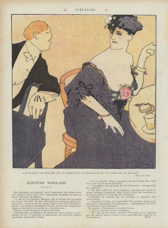 skrupler. Illustrasjon for Le Rire (farge litho) av French School