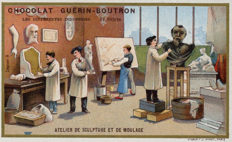 Skulptur- og støpeverksted (chromolitho) av French School