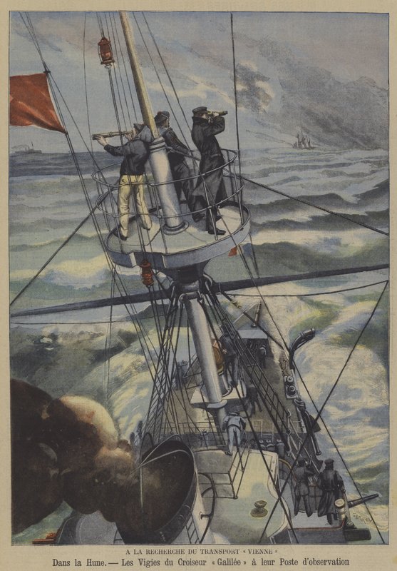 Søk etter det savnede franske skipet Vienne (farge litho) av French School