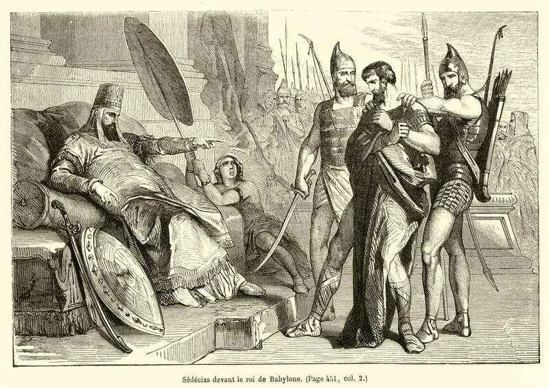 Sedekias før kongen av Babylon (gravering) av French School