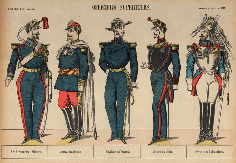 Senior franske militæroffiserer (farget gravering) av French School