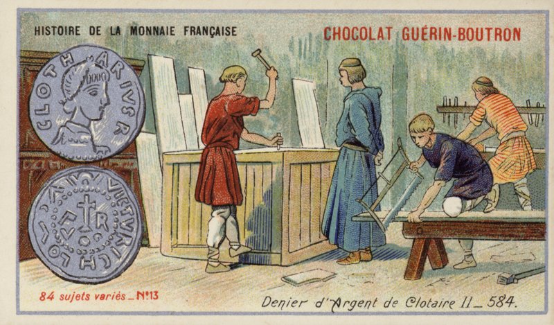 Sølvfornekter av Chlothar II, 584 (chromolitho) av French School