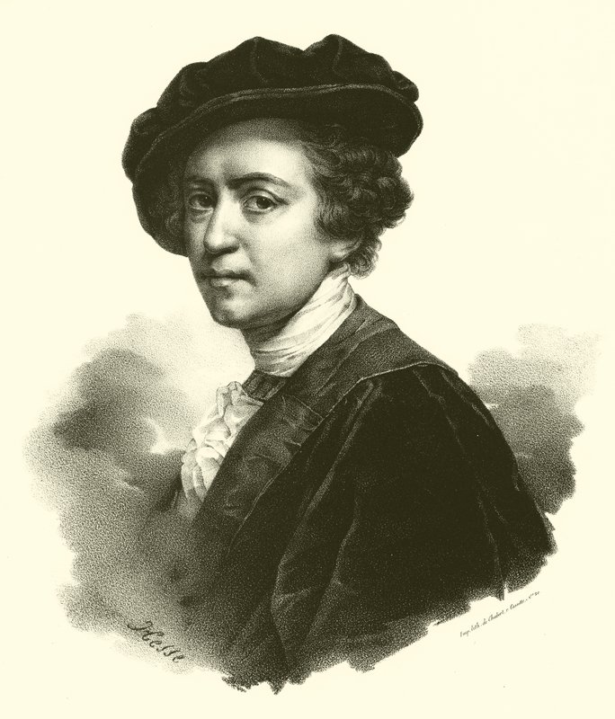 Sir Joshua Reynolds, portrett (gravering) av French School