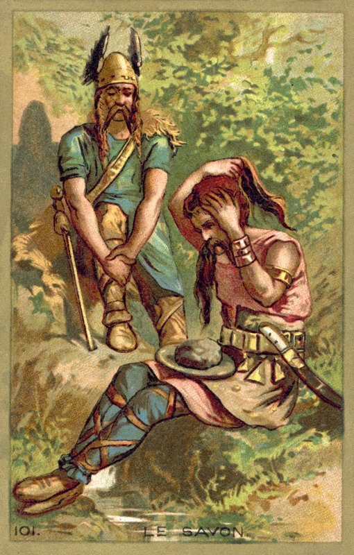 Såpe, brukt av galliske krigere (chromolitho) av French School