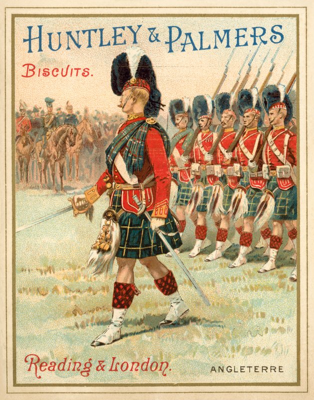 Soldater fra et Highland-regiment på parade (chromolitho) av French School
