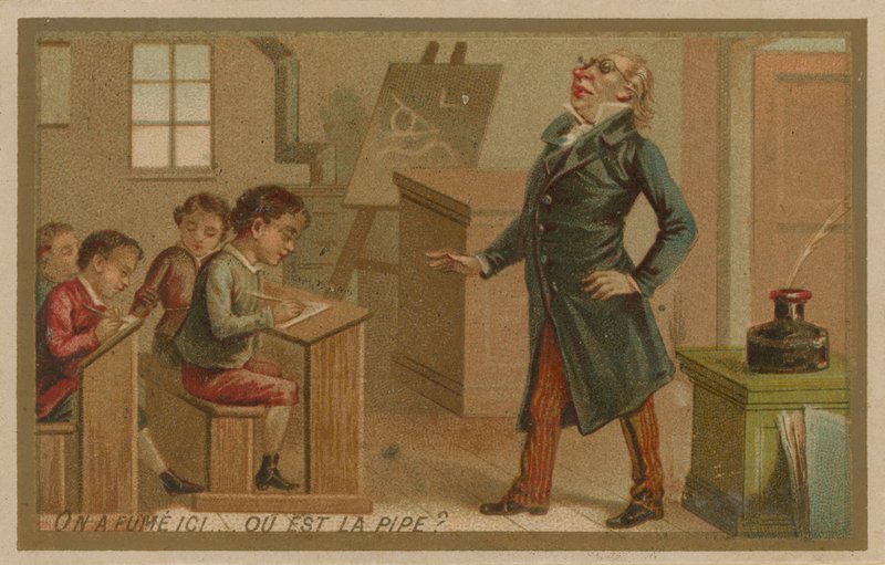 Noen har røyket her. Hvor er røret? av French School