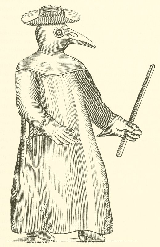 Under denne graveringen, som fungerer som en frontispiece til Avhandlingen om pesten av French School