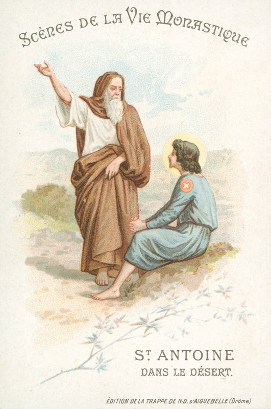 St Anthony den store i ørkenen (chromolitho) av French School