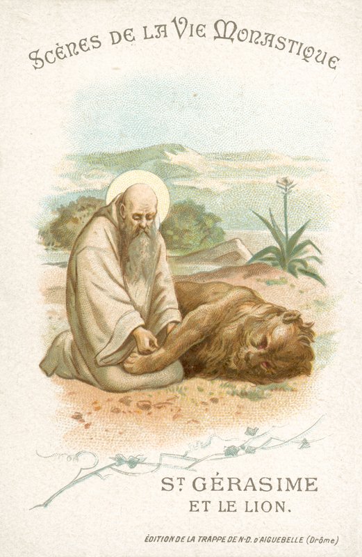 St Gerasimus og løven (chromolitho) av French School