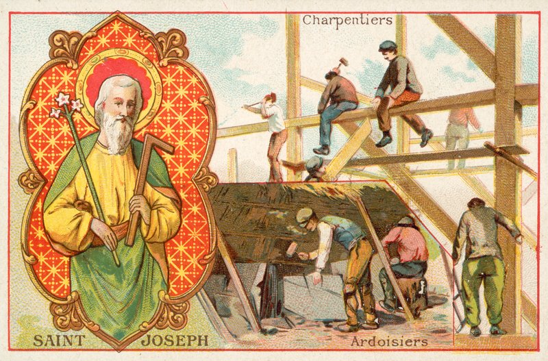 St Joseph, skytshelgen for snekkere og taktekkere (chromolitho) av French School