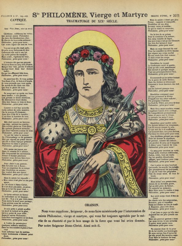 St. Philomena, jomfru og martyr (fargelitografi) av French School